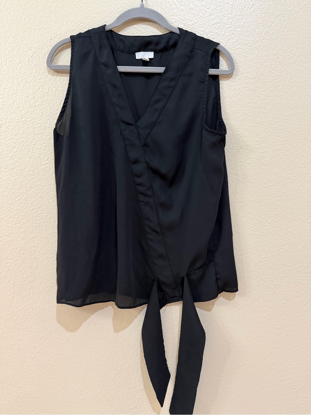 Charming Charlie Black Sheer Sleeveless Wrap Tie Top L